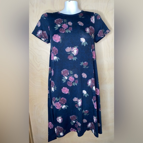 LuLaRoe Carly Dress Navy Blue  Purple Floral Size XS NWT - Picture 1 of 14